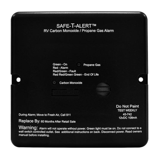 Safe-T-Alert 45 Series 12V Dual LP/CO Alarm — Black Flush Mount (45-742-BL)