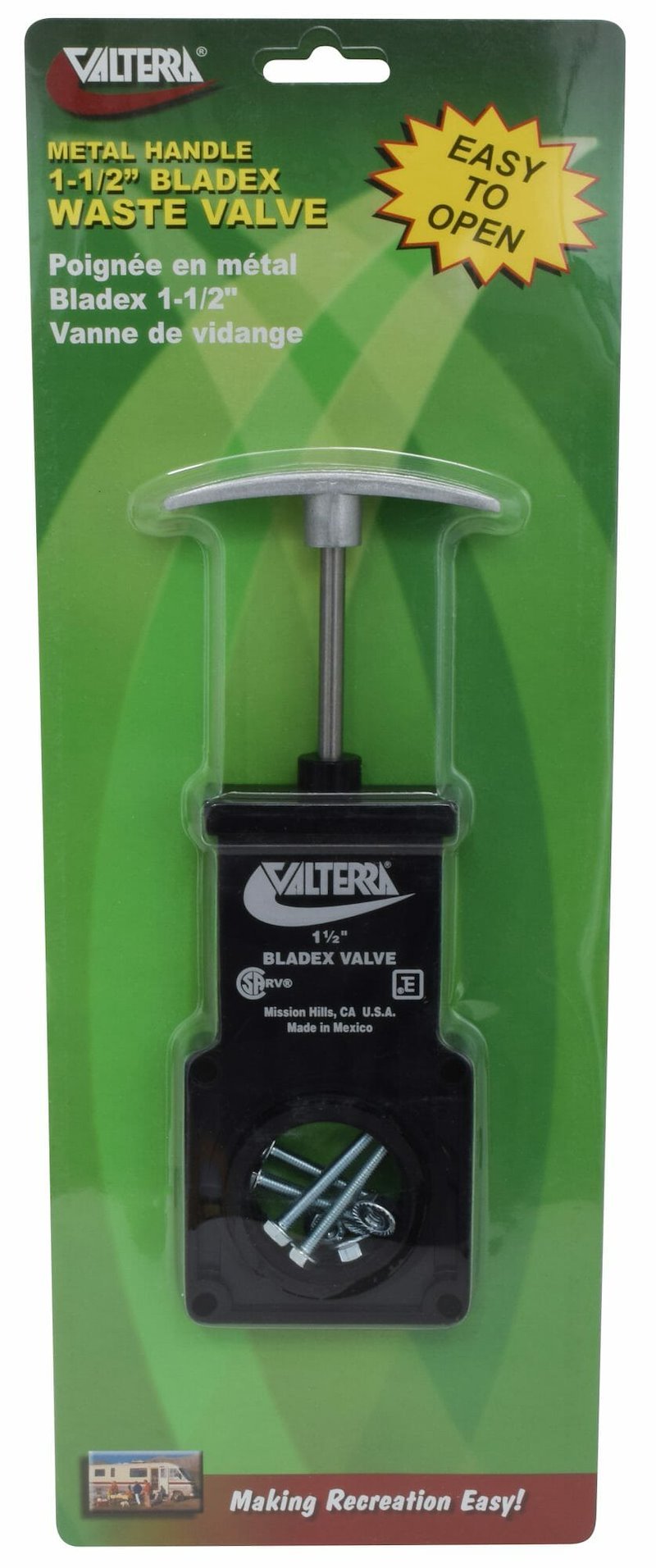 Valterra T1001VPM Bladex 1-1/2" RV Waste Valve Body with Metal Handle